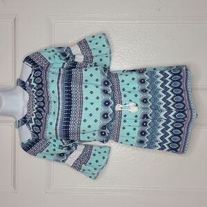 Girl's 3/4 length sleeve shorts romper with cut out shoulders lace detail Large